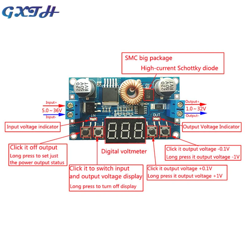 5A 5-36V To 1.2V-32V Step-down Module CNC Power Supply CNC Step-down With Voltmeter DC-DC Adjustable Step-down Module High Power