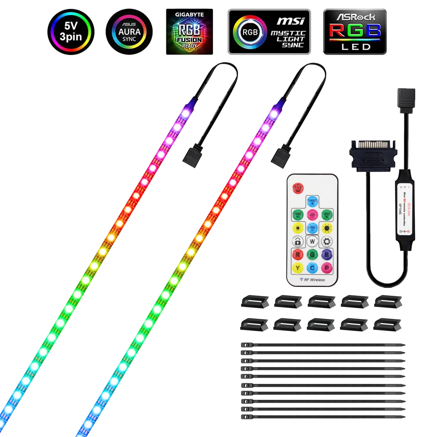 

5V Addressable Digital WS2812b RGB LED Strip LED Symphony Controller Full Kit for PC Computer Case, SATA Power Supply Interface