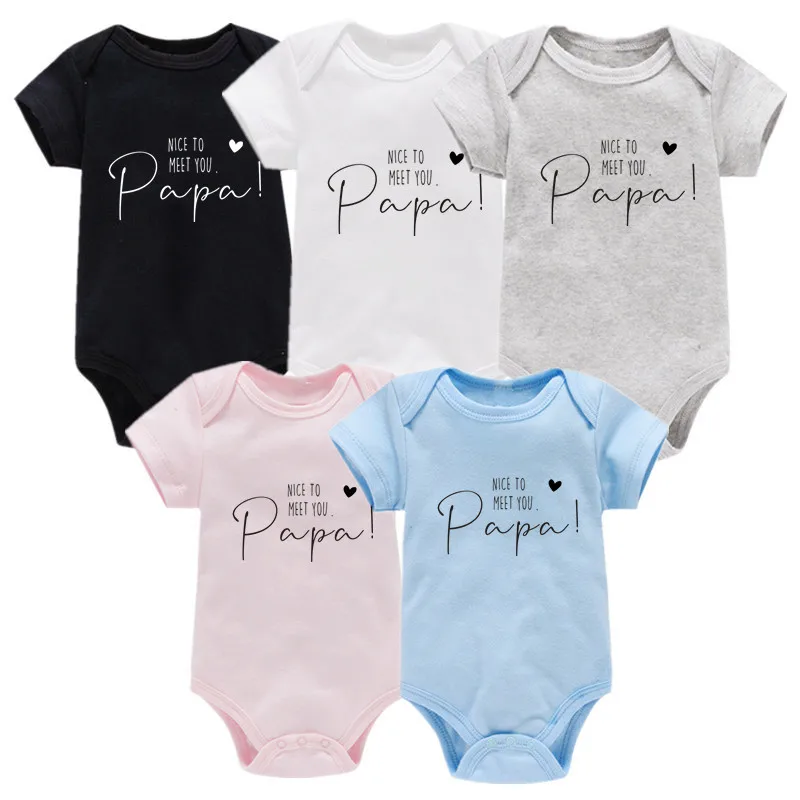 Nice to Meet You Papa Newborn Babay Bodysuit Pregnancy Announcement 100% Cotton Boy Girl Clothes Jumpsuit