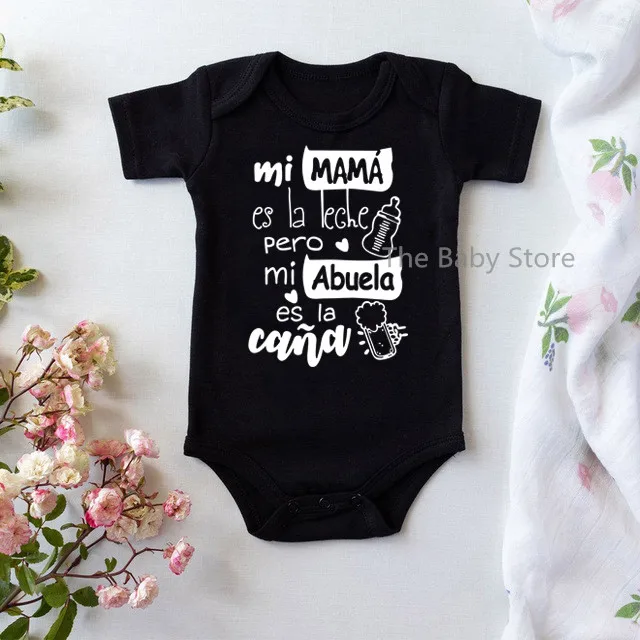 

2022 Baby Bodysuit mi mama Newborn Funny Jumpsuit Infant Unisex Cute Abuela Print Short Sleeve Cotton Body Baby Playsuit Clothes