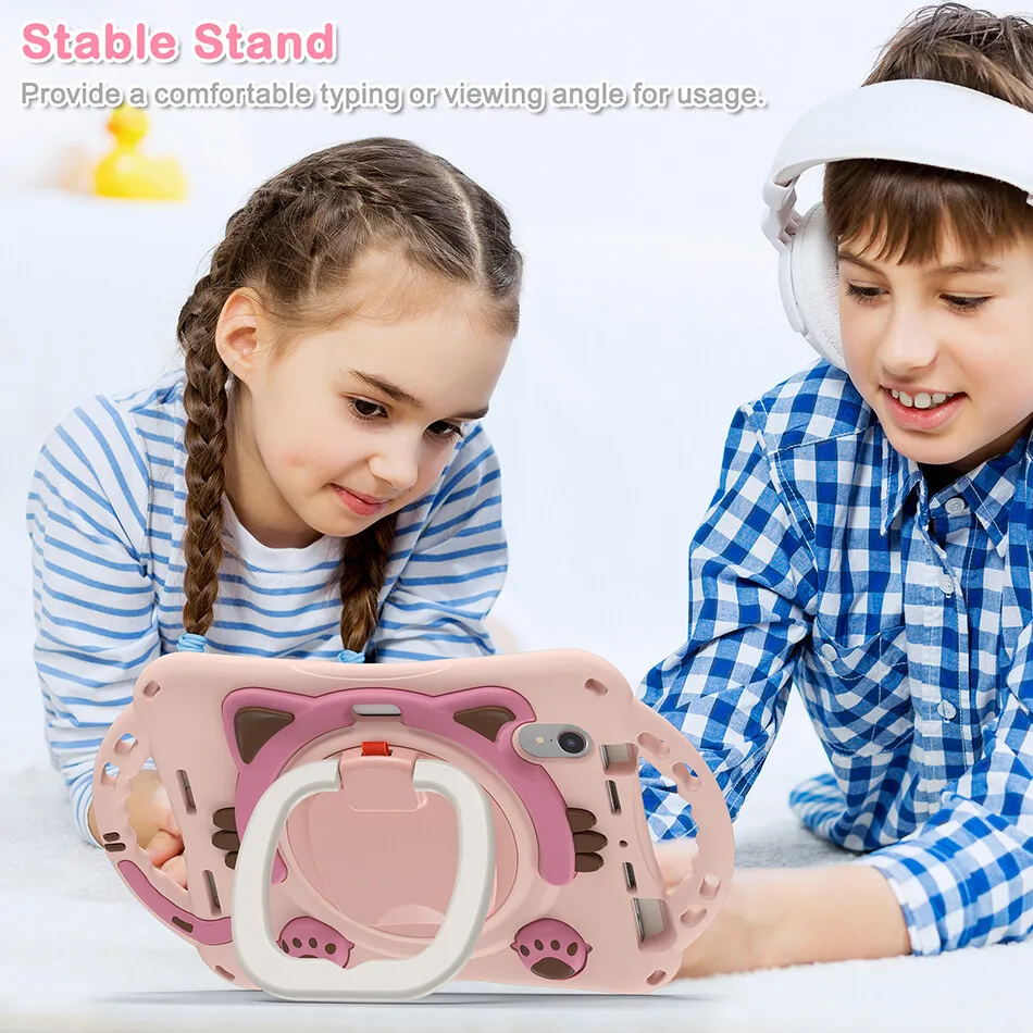 For iPad Mini 6 Kids Case with Handle Strap 360 Rotatable Kickstand Hard Cover for iPad Mini 6th generation 2021 Silicone Case