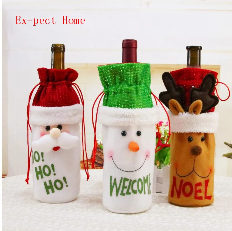 200PCs/lot Christmas decorations New upmarket doll old snowman elk Christmas wine bottle bag Free shipping