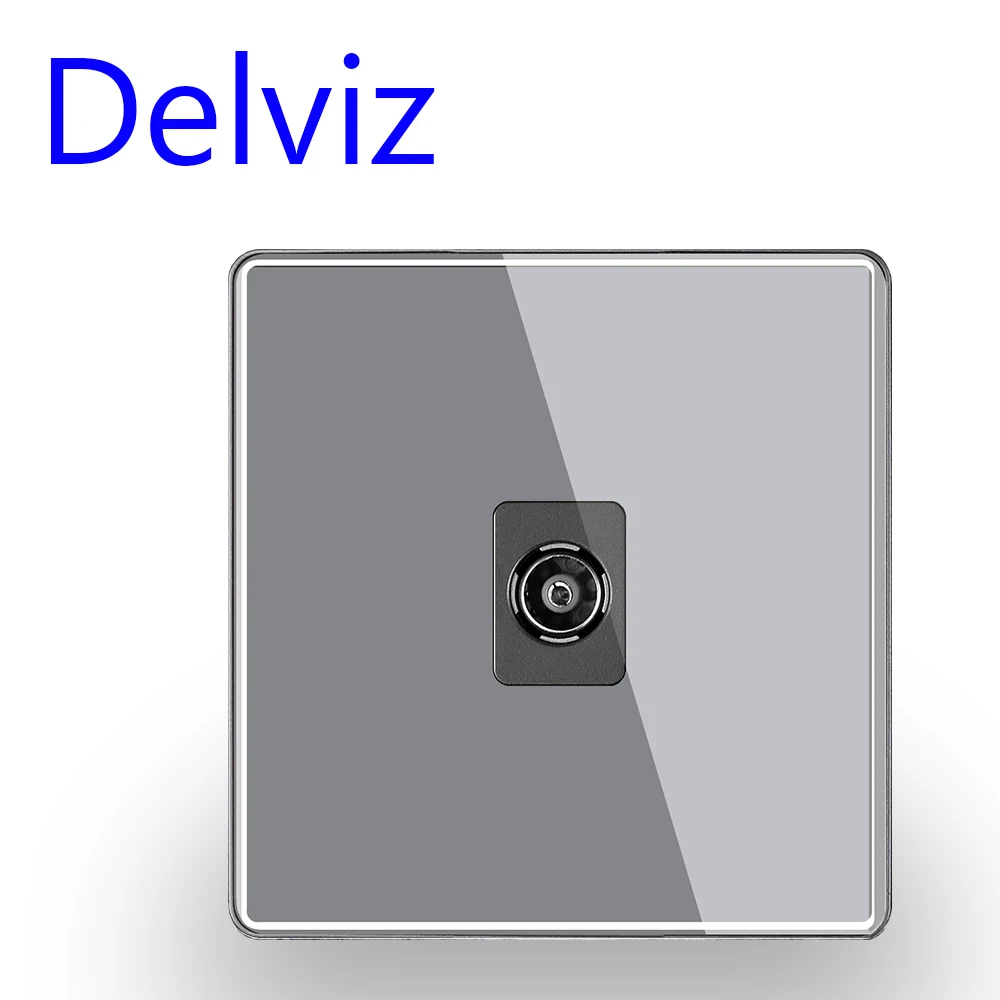 Delviz modern TV Wall Socket, Cable TV connector television antenna 86mm*86mm, Gray New style, UK standard Crystal glass Panel