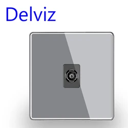 Delviz modern TV Wall Socket, Cable TV connector television antenna 86mm*86mm, Gray New style, UK standard Crystal glass Panel