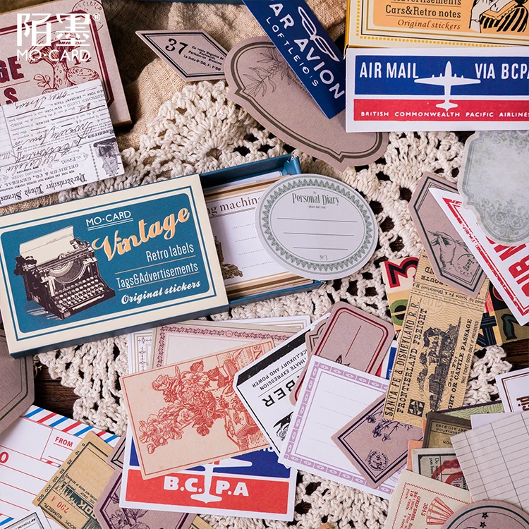 60 Stks/pak Vintage Memo Boxed Stickers Voor Junk Journal Deco Office Schoolbenodigdheden Creatieve Briefpapier Sticky Notes