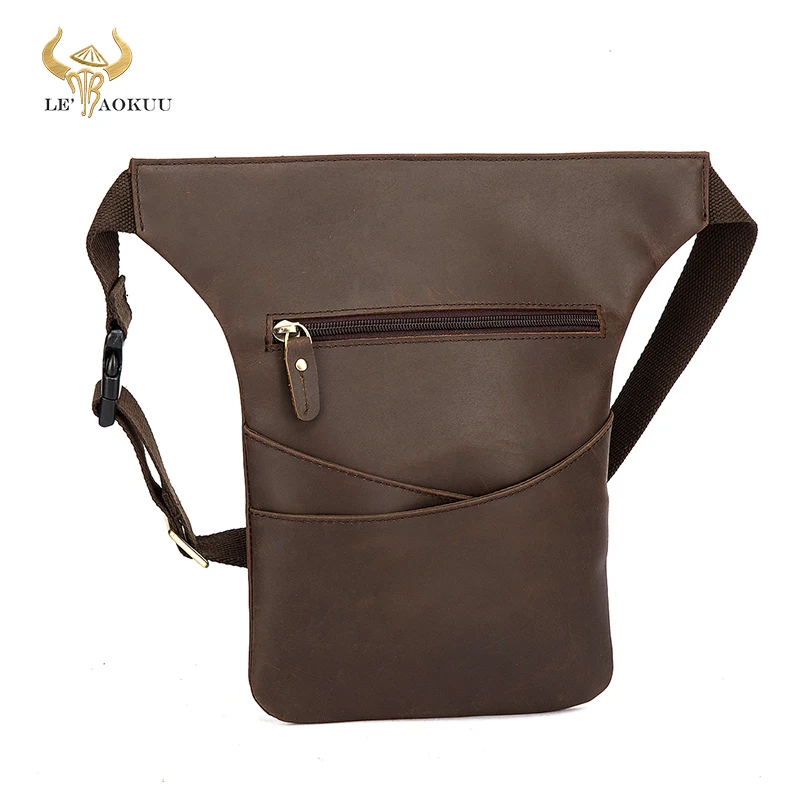 Crazy Horse Leather men Casual Vintage Travel Fanny Waist Belt Chest Pack Sling Bag Design Bum Phone Cigarette Case Male 3116