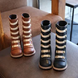 Autumn Winter Children Long Boots Girls Fashion Rivets Knee High Boots Baby Warm Velvets Boots Princess Single Knight Boots