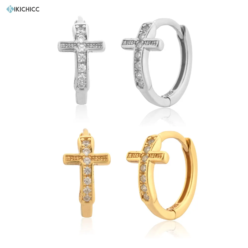 KIKICHICC 925 Sterling Silver Gold Cross Classic Huggies Hoops Middle Loops Circle Round Fine Jewelry 2021 Zircon Pave CZ Jewels