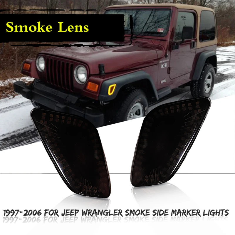 Smoked Lens Front Fender Side Marker Lights Amber LED Turn Signal & White DRL/Parking/Driving lights For 1997-2006 Jeep Wrangler