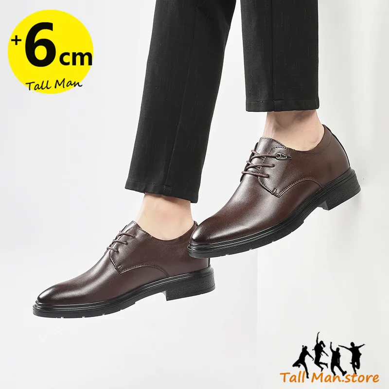 Business Men Leather Shoes Elevator  Height Increase Insole 6CM Lift Man Formal  Dress Office Daily