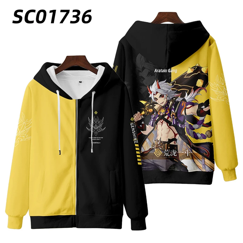 Genshin Impact 3D Print Zip Up kobiety/mężczyźni bluza z kapturem Streetwear Hip Hop Arataki Itto Cosplay kurtka z kapturem na zamek błyskawiczny znosić