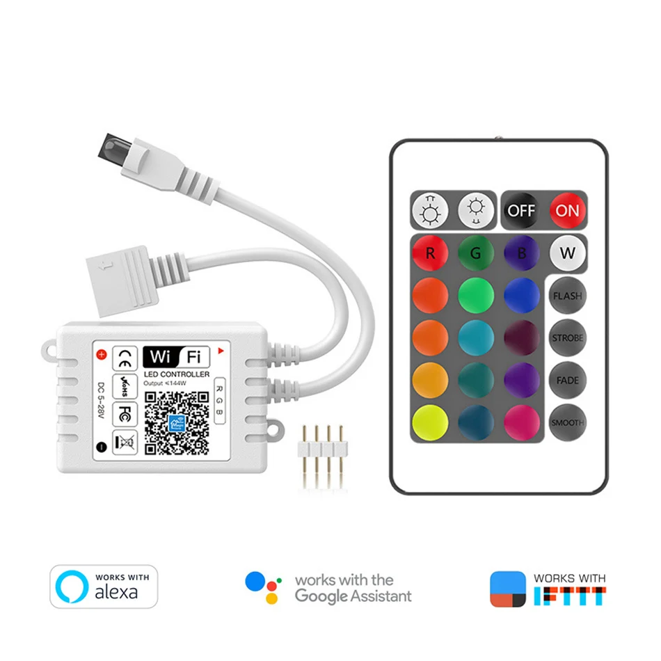 WiFi RGB 4Pin Smart Controller DC12-24V witch 24key IR remote Support Alexa, Google Home,IFTTT For 5050 2835 RGB LED stirp