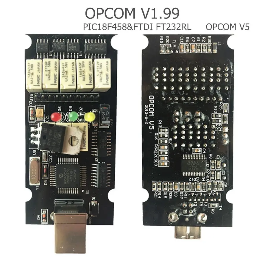 Firmware OPCOM V1.99/1,95/1,78/1,70/1,65 OBD2 para lector de código CAN-BUS para Opel OP COM OP-COM, diagnóstico PIC18F458, Chip FTDI