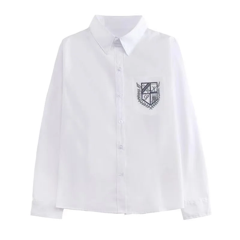 Japanse Student School Uniformen Lange Mouwen Leuke Wit Shirt Voor Meisjes Pocket Borduurwerk School Jurk Jk Matrozenpakje Tops Vrouwen