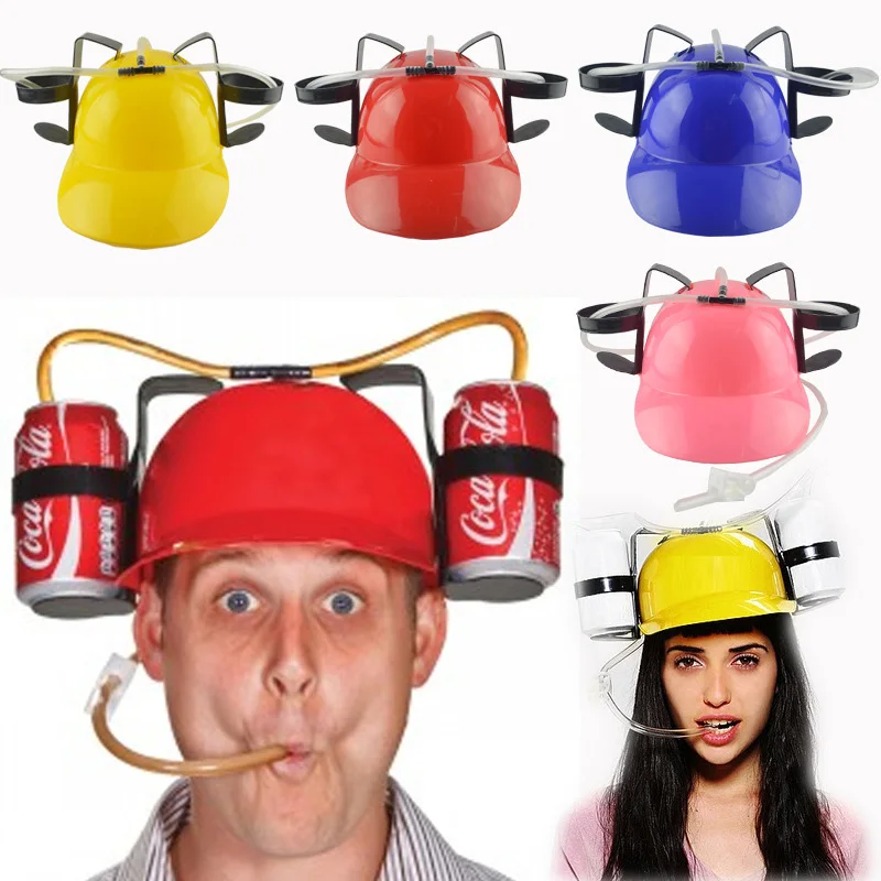 2024 New Hot Lazy lounge Beer Soda Guzzler Helmet Drinking Hat Birthday Party Cool Unique Toy Handsfree Drink Toy Miner Hat