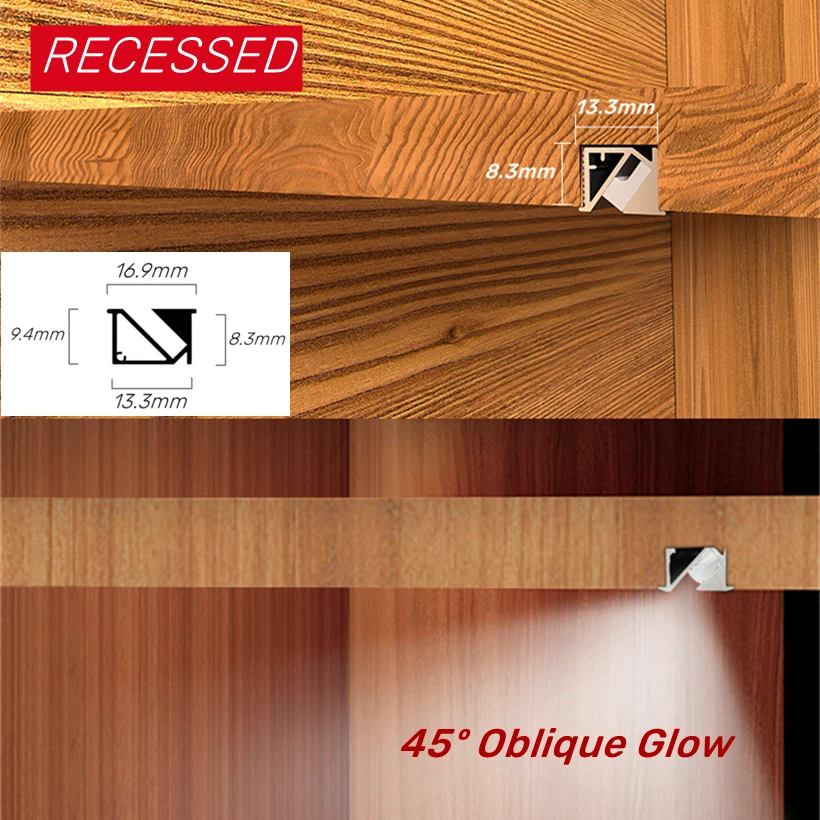 Ultra-dünne LED Aluminium Profil Einbau Versteckte 45 ° Schrägen Glowing Kanal Silikon Abdeckung Regal Schrank Linear Streifen Bar lichter