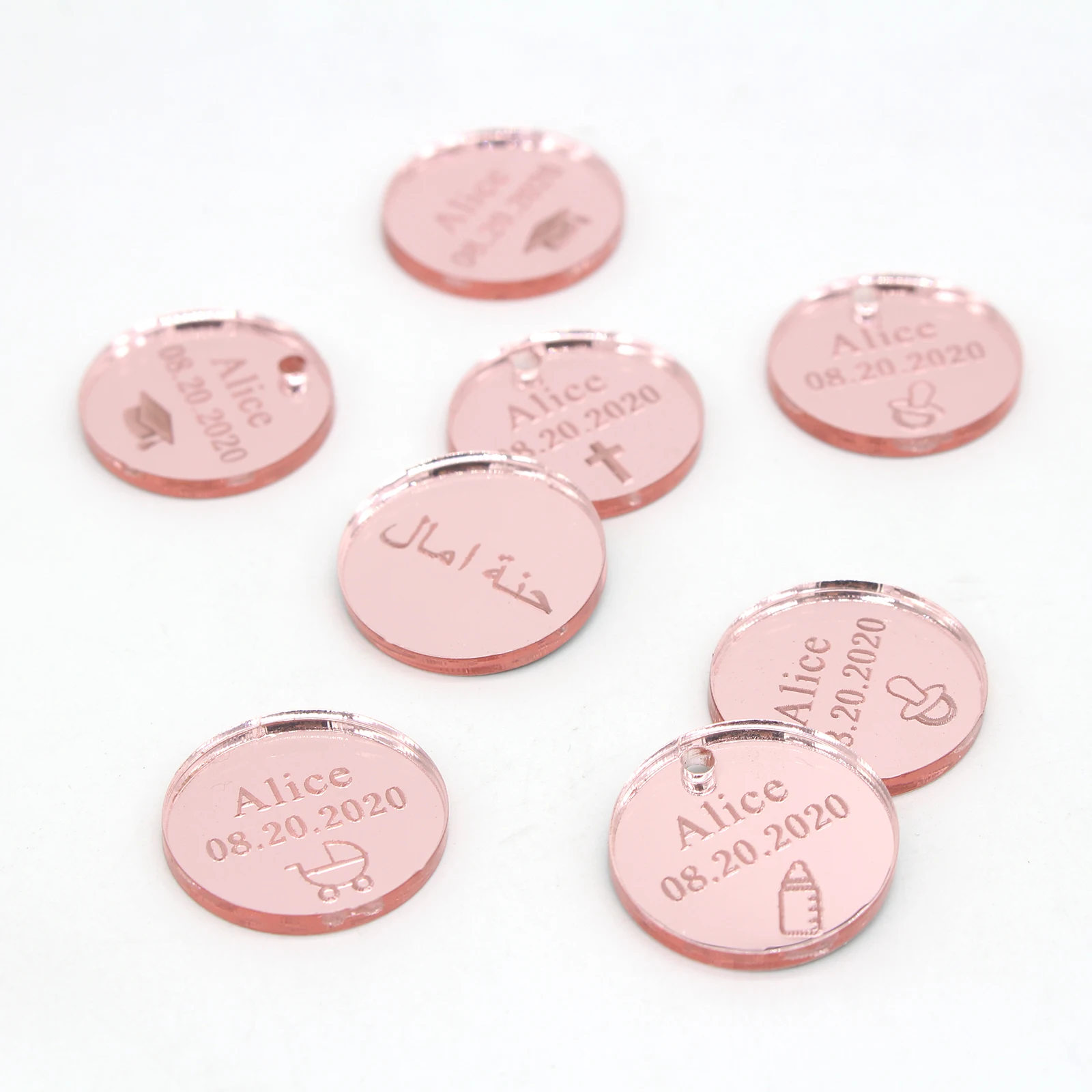 50 Pcs Personalized Engraved Round Gold/silver Labels Custom Name Ribbon Decoration Rustic Wedding Party Baby Shower Gift Tags