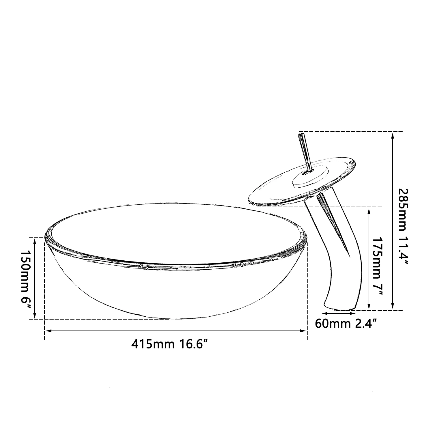 ZAPPO Tempered Glass Sink With Chrome Waterfall Faucet Combo Bathroom Victory Vessel Washbasin Countertop Basin Sinks W/Drian