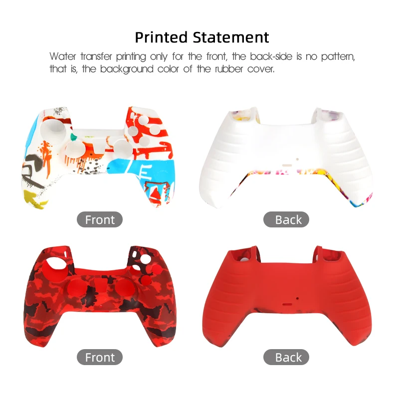 HOTHINK 1set Printed Pattern Water Transfer Printing Silicone Case Thumb Caps for PS5 Controller Anti-slip Cover for P5