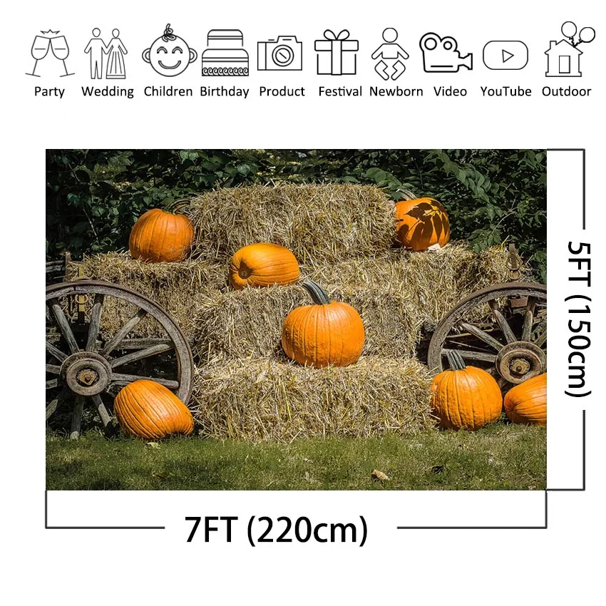 Pumpkin Photography Backdrop Fall Rural Straw Heap Haystack Backdrops for Photo Studio Halloween Background