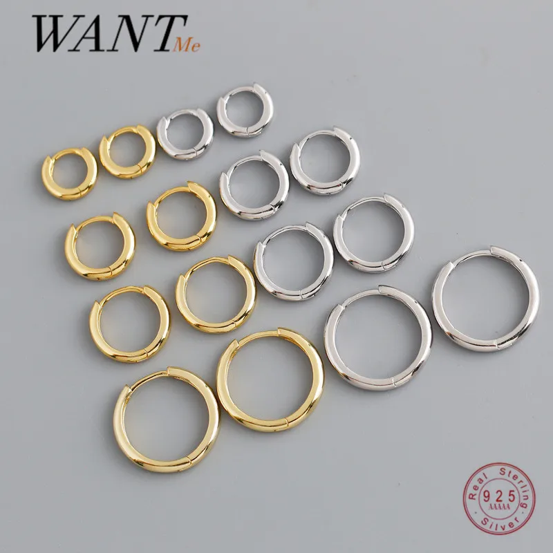 WANTME Real 925 Sterling Silver Minimalist Bohemian Round Ear Buckle for Women Punk Unisex Rock Hoop Earring Jewelry Accessories