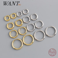 WANTME Real 925 Sterling Silver Minimalist Bohemian Round Ear Buckle for Women Punk Unisex Rock Hoop Earring Jewelry Accessories