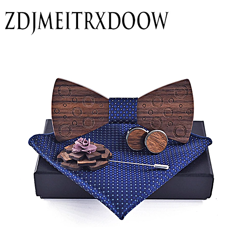 Pocket square Brooch Gravata Tie Hanky Cufflink Sets Wooden bow tie Ties for Mens Business Wedding Zebra Wood Laser Engraving