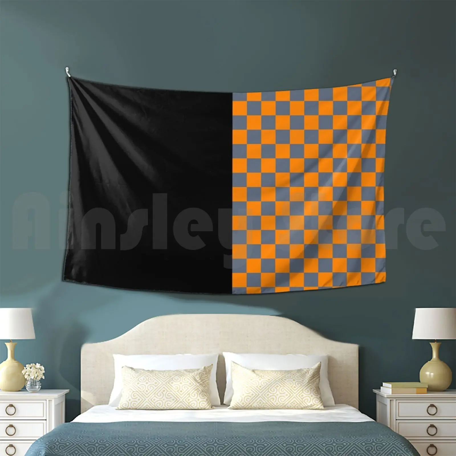 Split Checkerboard Dress-Black Tapestry Living Room Bedroom Vols Go Vols Checkerboard Two Color Split Smoky Mountains