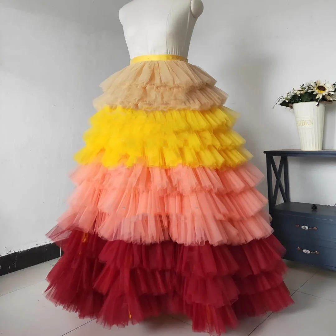 Rainbow Colorful Tulle Long Wedding Skirt Custom Made Floor Length Multi Colors Maxi Skirts for Women Candy Girl Party Gowns