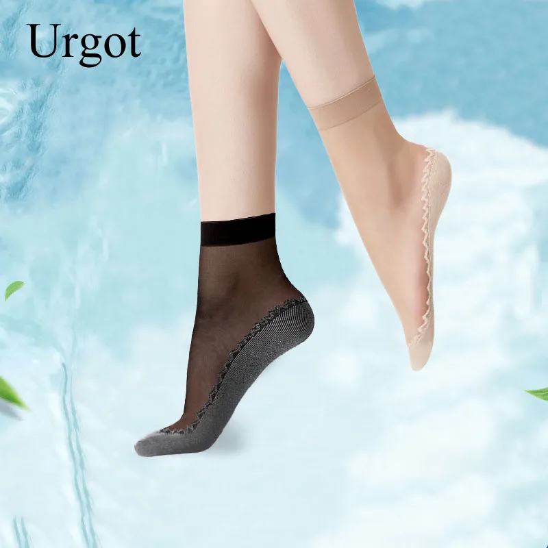 

Urgot 5 Pairs Women's Cotton Bottom Socks Wear-Resistant Thin Anti-Hook Silk Ladies Socks Sweat-Absorbent Non-Slip Female Meias