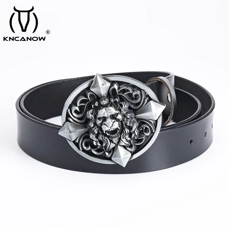 

2021 Men Fashion Designer Genuine Leather Luxury Metal Alloy Buckle Lion Belt Cowskin Sash Wide Belt High Quality Ceinture Homme