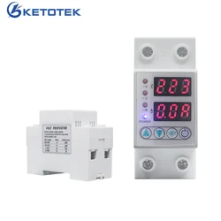 Voltmeter Ammeter 63A/40A 220V AC Digital Din Rail Adjustable Energy Current Over Voltage Protective Meter Surge Protector