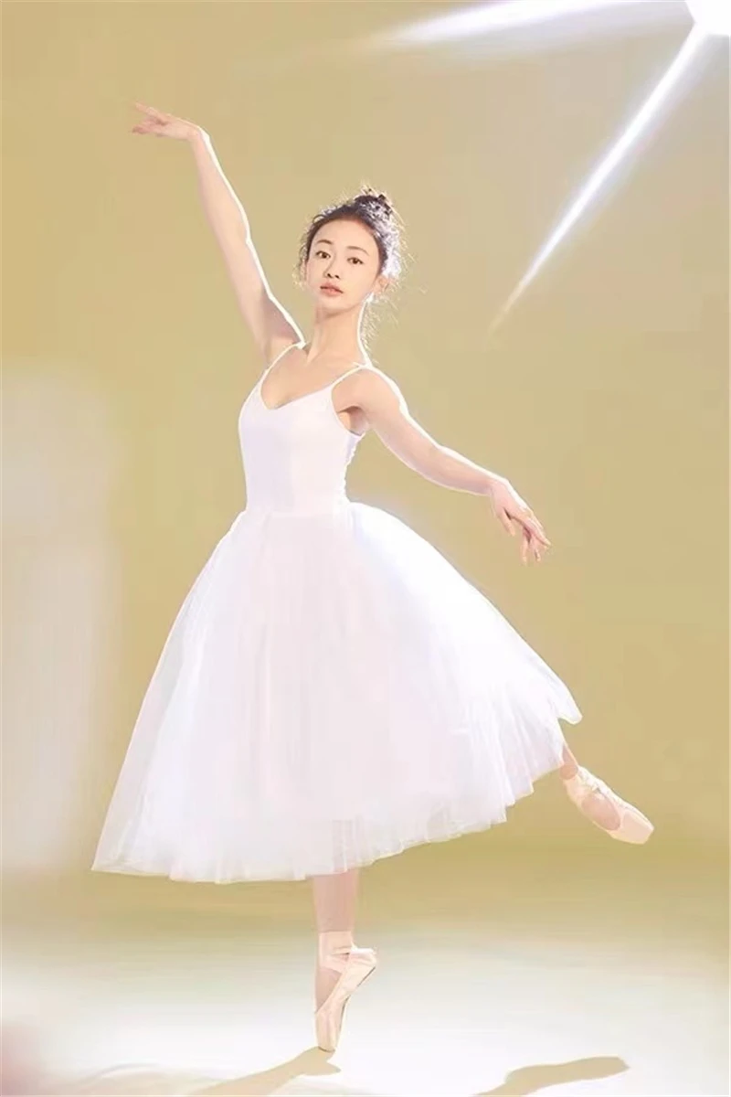 Adult Romantic New Ballet Tutu Dance Rehearsal Practice Skirts Swan Costumes For Women Long Tulle Dresses White Pink Black Color