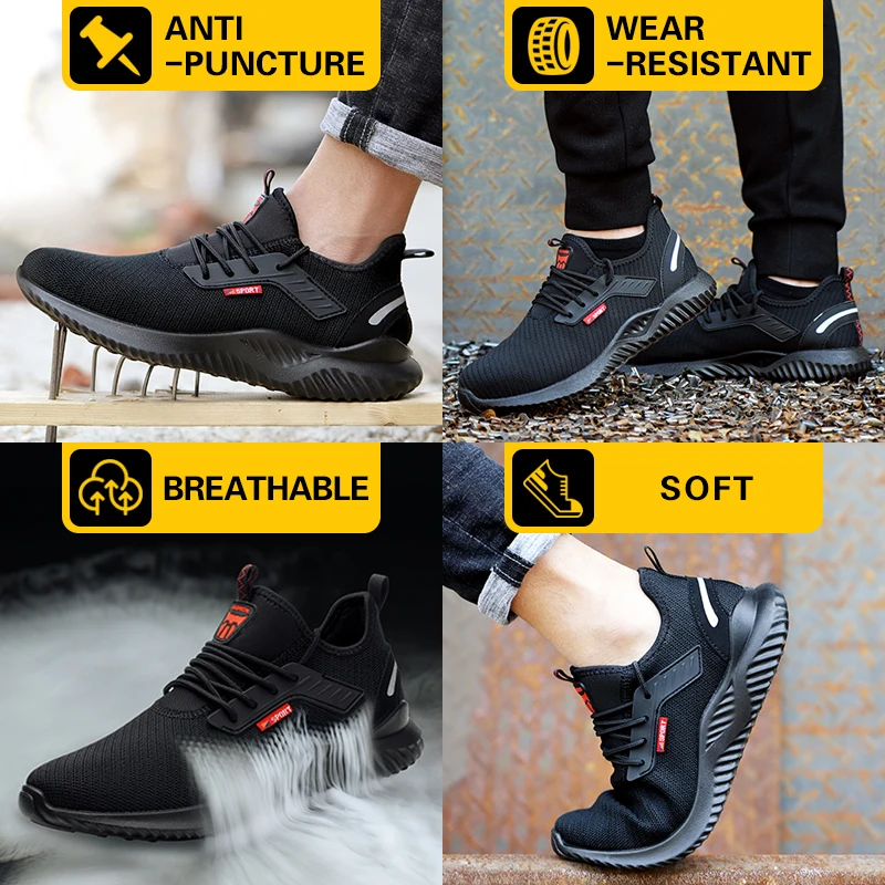 Work Safety Shoes Anti-Smashing Steel Toe Puncture Proof Construction Lightweight Breathable Sneakers Boots Men Women Air Light