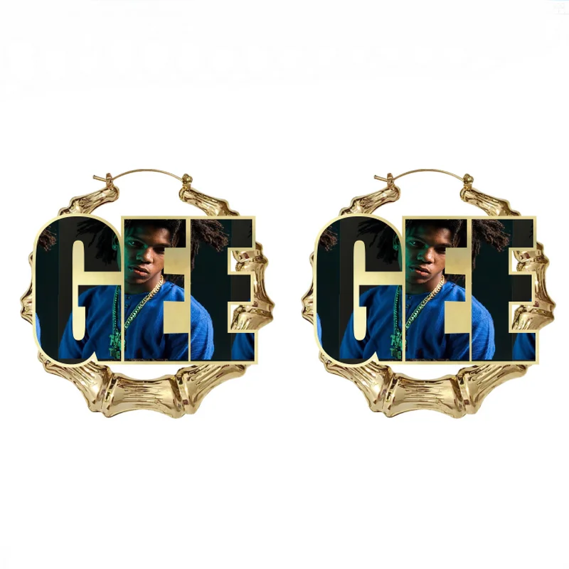 

Gold Plated Bamboo Custom Name Hoops, Personalized Earrings, Photo Designed Jewelry, C18