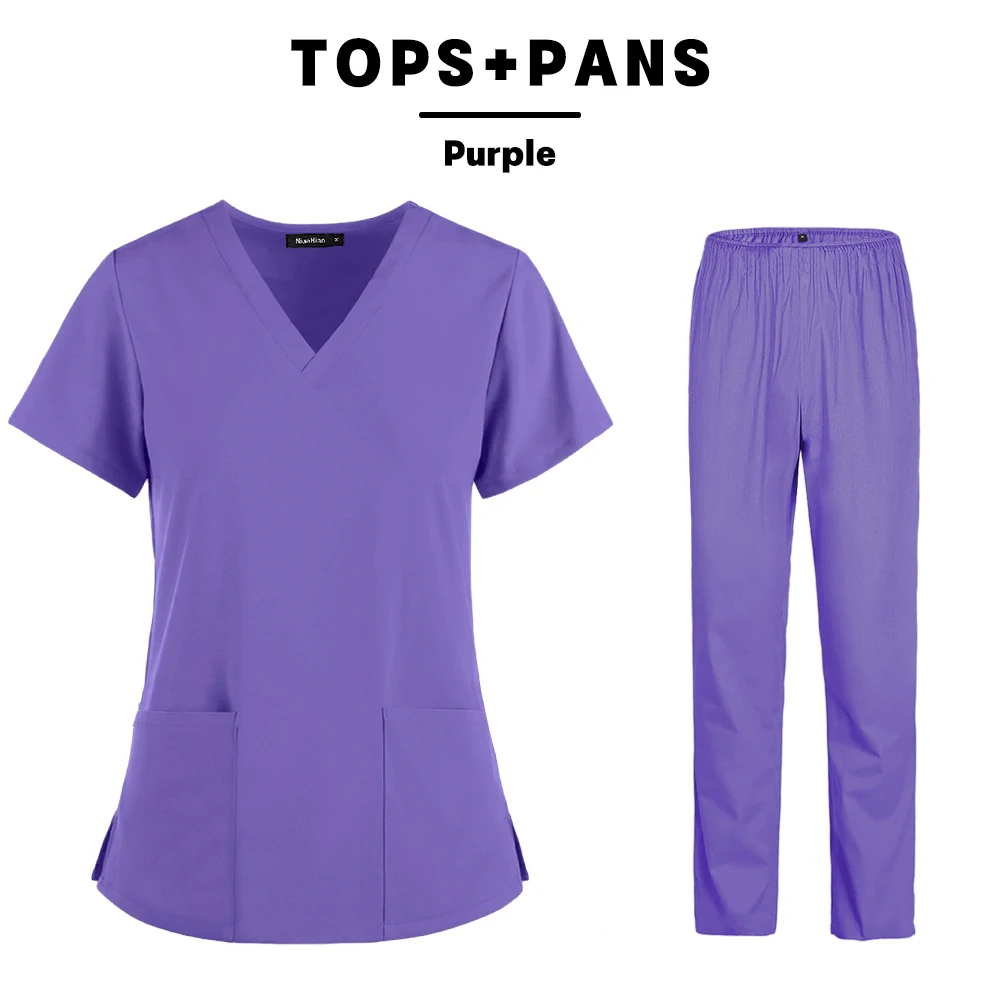 Uniformes médicos elásticos femininos, calças de enfermagem, tecido fino e leve, manga curta, roupas de enfermeira, verão