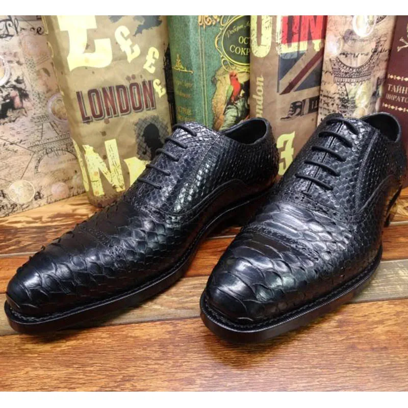 

Sipriks Handmade Black Snake Skin Casual Shoes Mens Luxury Italian Goodyear Welted Dress Oxfords Cap Toe Python Wedding Business