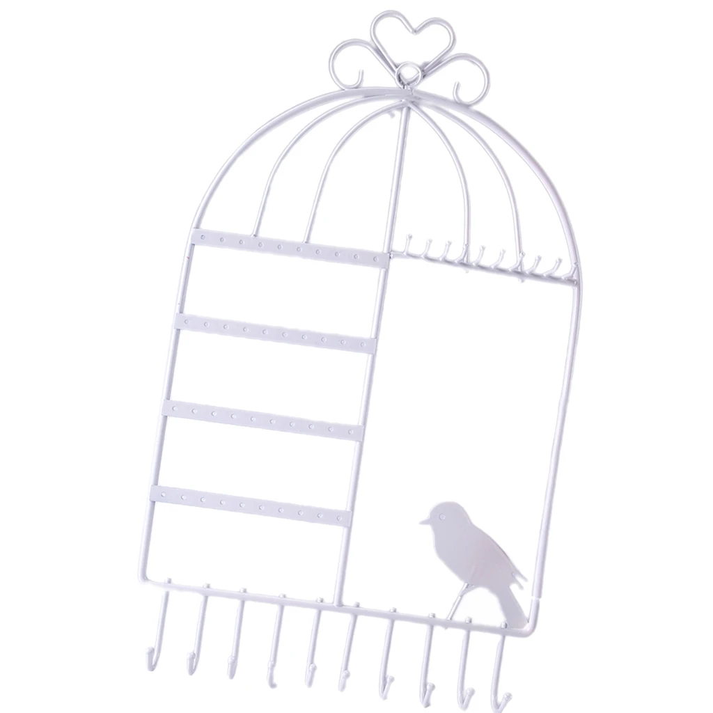 Novelty Metal Wall Mount Birdcage Jewelry Organizer Earrings Necklace Holder Hanger