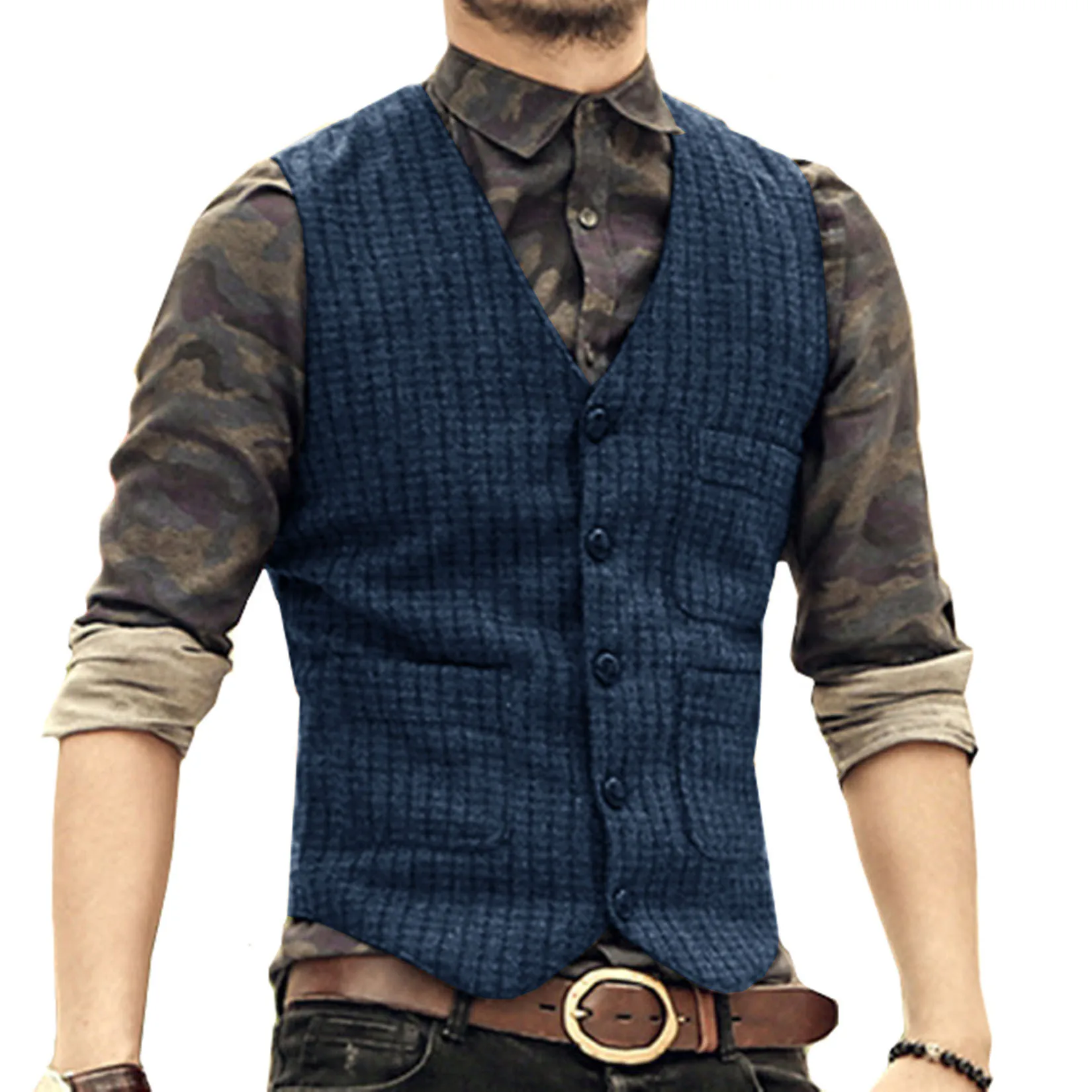 Men\'s Houndstooth Vest Casual Men\'s Vests Man Gilet Elegant Man Suit Male Mens Waistcoat Suits Clothing Sleeveless Formal Modern