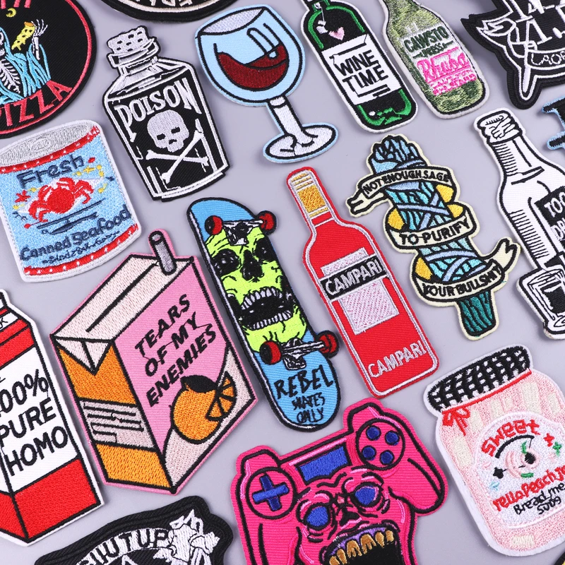 Hippie Patch Iron On Patches On Clothes Cartoon Embroidered Patches For Clothing Drink Liquor Patch For Clothes Badges Stickers