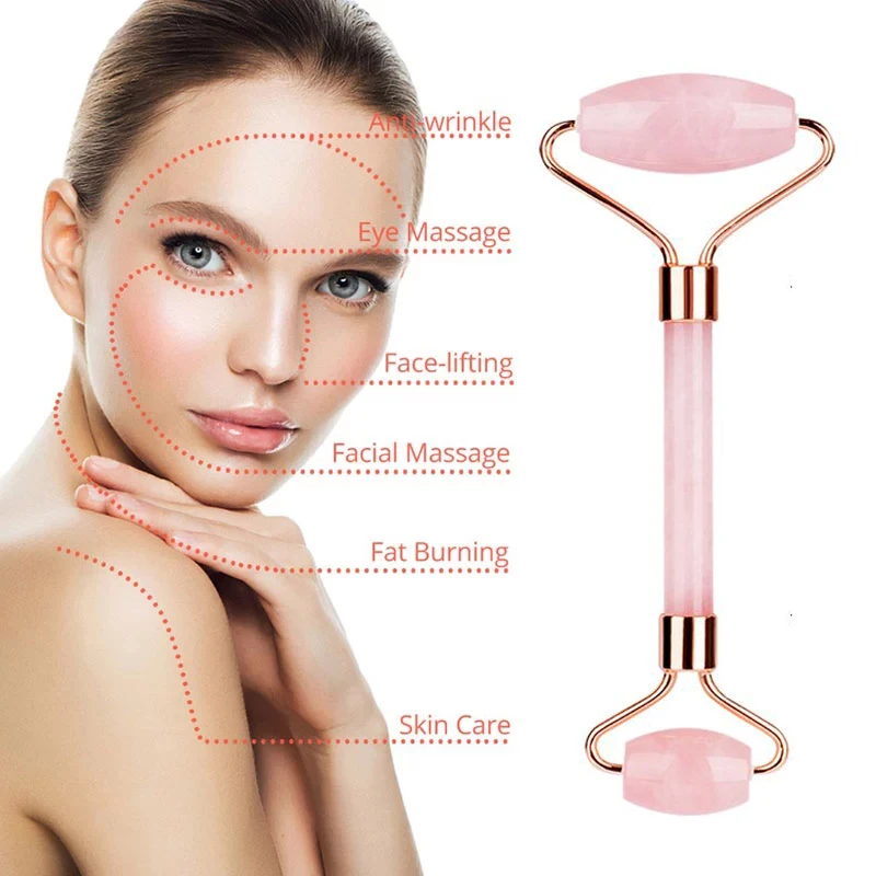 5pcs Rose Quartz Jade Roller Face Massager Jade Facial Massage Roller Gifts For Women Anti-cellulite Massager Health Care Tool