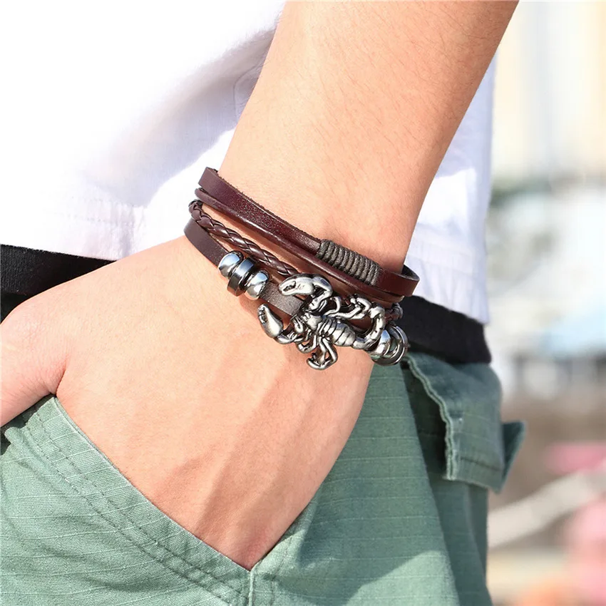 Hot Sale 2023 New Fashion Scorpion Bracelet Men Leather Bracelet Women Friends Valentine\'s Gift Jewelry Wholesale Price Pulseira