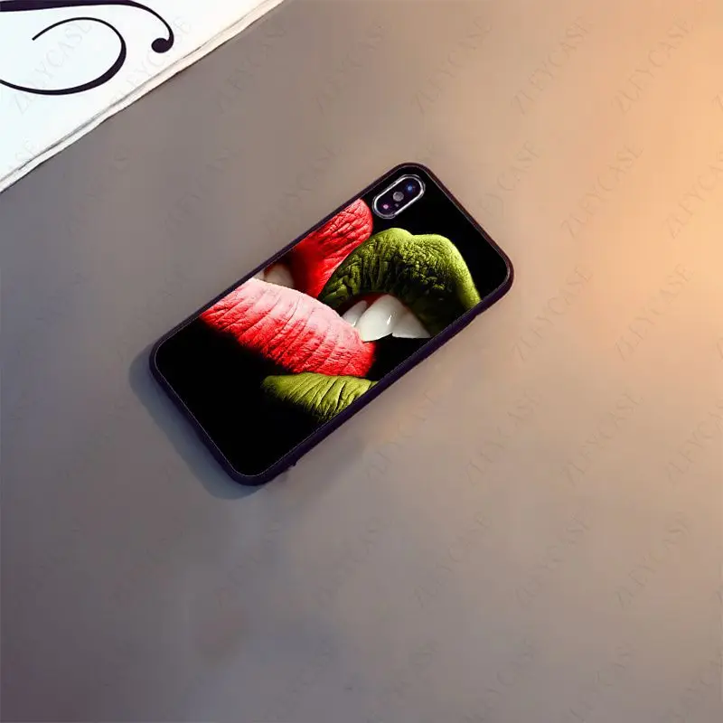 Sexy Girl Lips tongue Soft Black Phone Case For iphone 13pro 14pro 15pro 12pro 11pro xs max 7 8 XR 12mini 15plus 13mini SE Cover