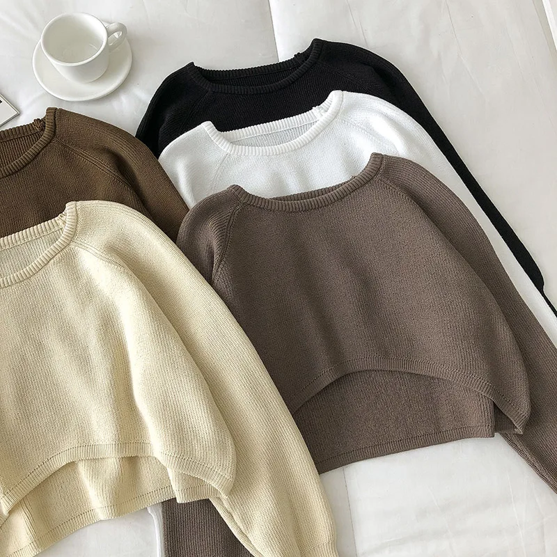 Pullovers Women O-neck Cropped Tops Autumn Winter Casual Loose Sweater Fashion Students All-match Knitwear Soft Korean Chic New