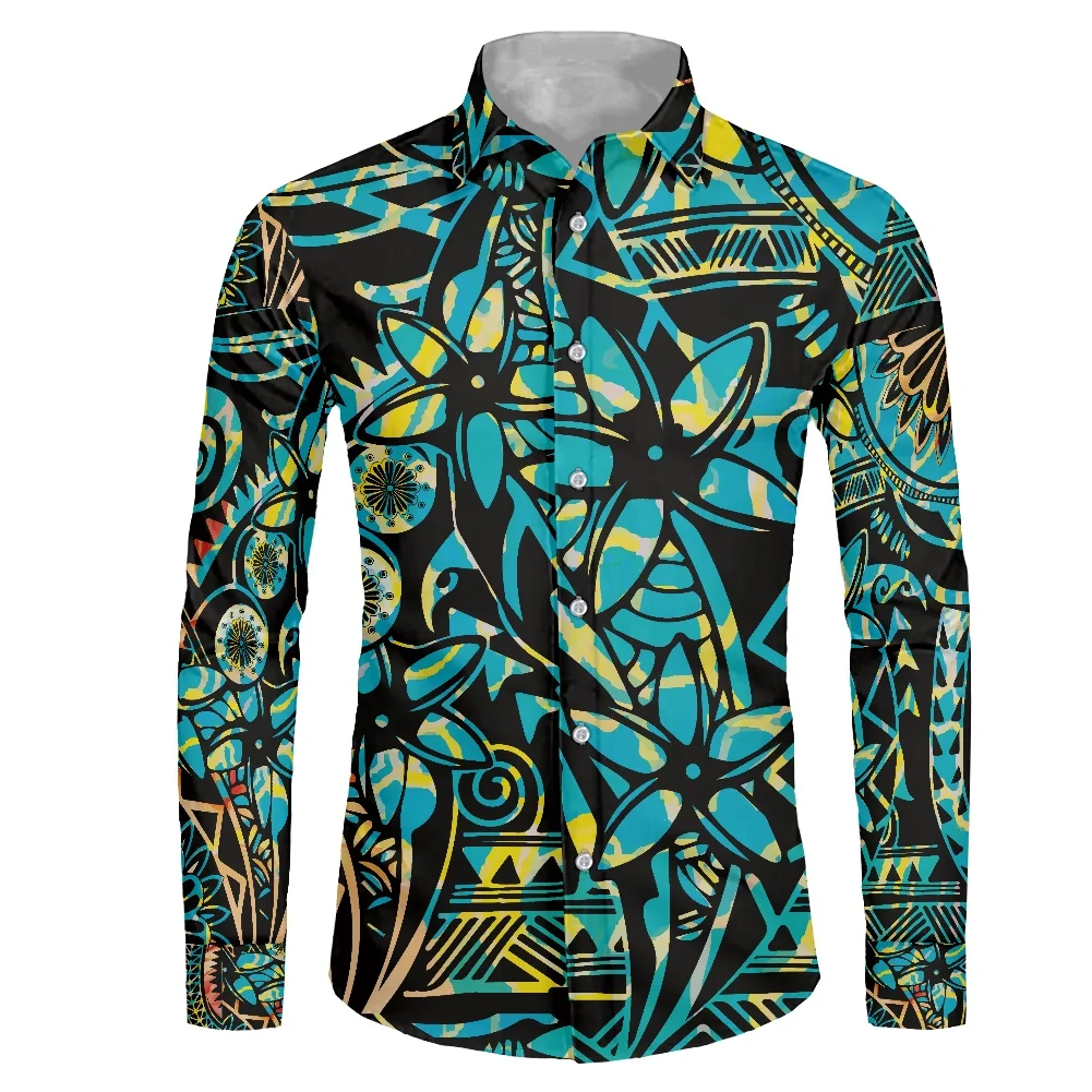 

HYCOOL 6xl Oversized Polynesian Long Sleeve Shirt Men Custom Logo Plus Size Shirts For Men Elegant Casual Mens Dress Shirts 2021