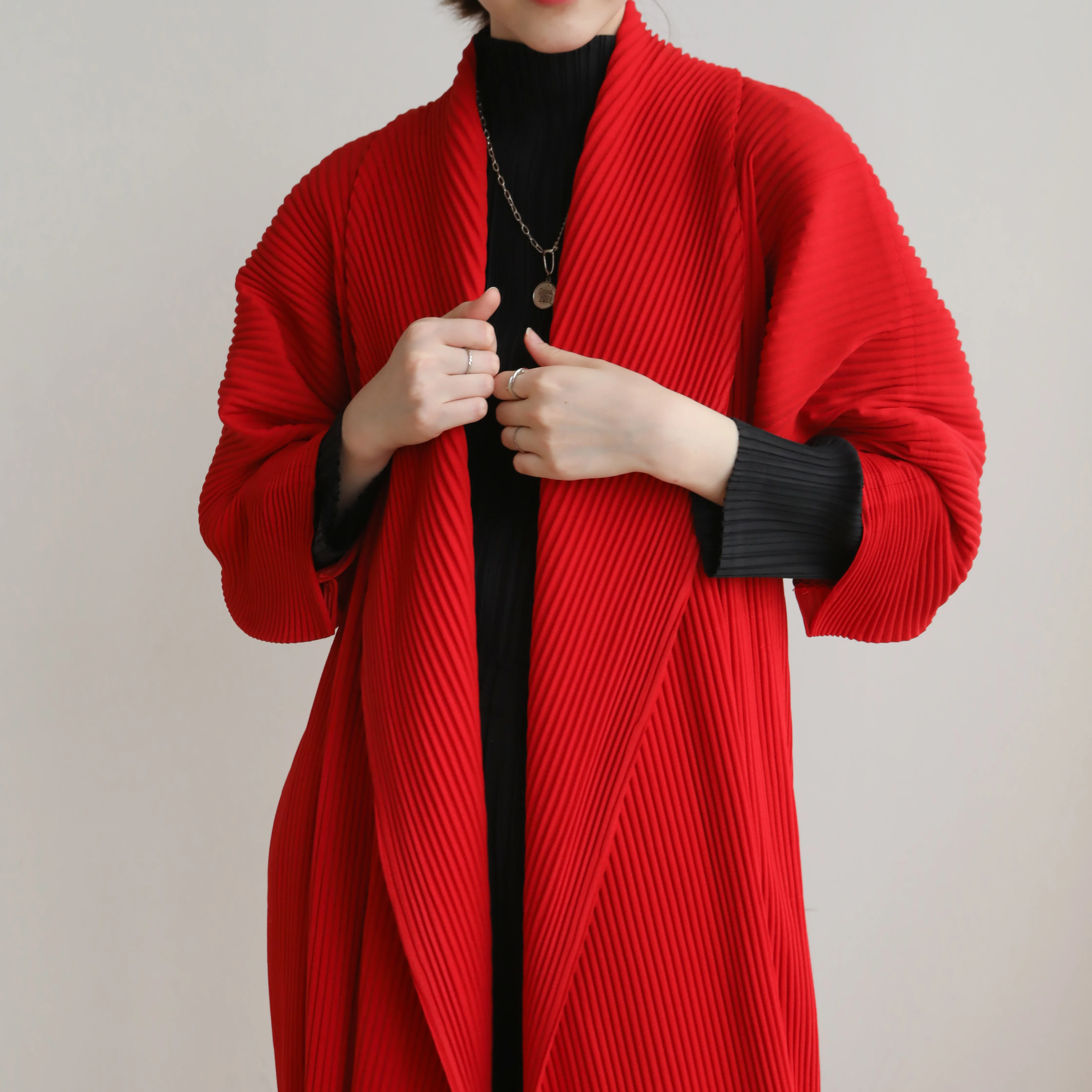 Miyake pleated classic thick trench coat with loose medium and long capes for men and women