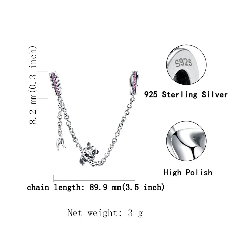 New Arrival Safety Chain 925 Sterling Silver Cute Panda Beads Fit Original Europe Charm Bracelets Fashion Jewelry Making Gifts