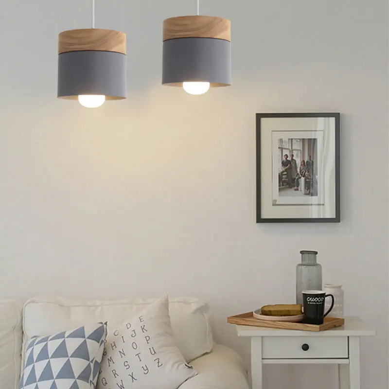 Imagem -03 - Nordic Simplicity Led Pendant Light Macaron Pendurado Luzes Ferro e Madeira Decoração Melhoria Home Moderna E27