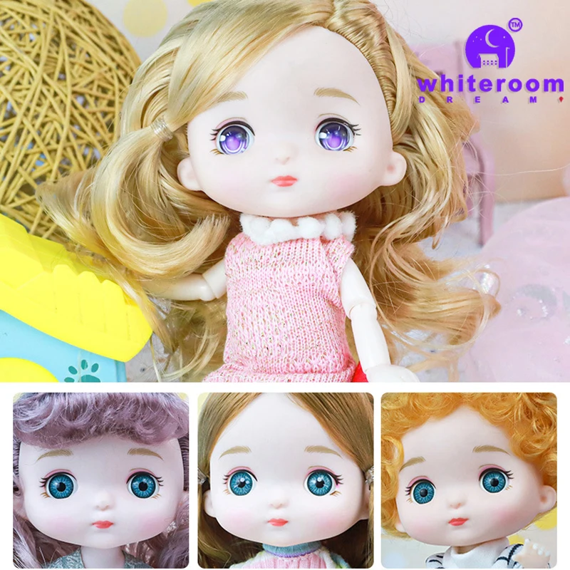 2024 New 16 cm  Baby Doll Toys For Girl BJD Mini Doll Naked Body Head Expression Face 13 Movable Joint Girl Baby 3D Big Eyes DIY