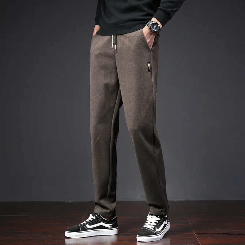 

T021 Autumn Winter Warm Woolen Suit Pants For Men Thicken Slim Korean Style Trendy Casual Straight Stretch Simple Male Trousers